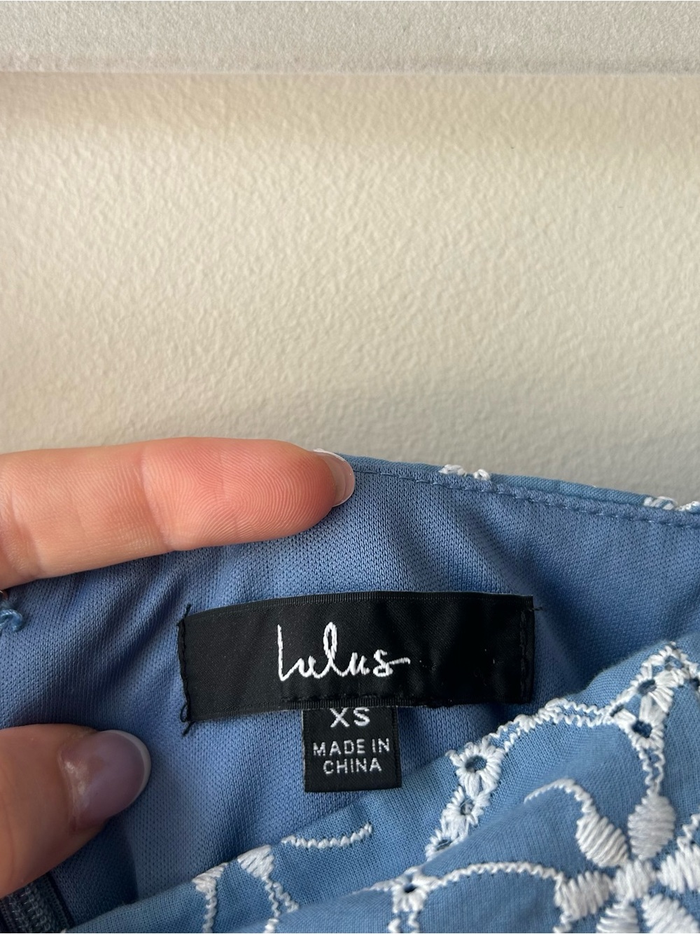 Lulus Fit to Frolic Blue Eyelet Lace Puff Sleeve Mini Babydoll Dress Blue XS - Picture 3 of 7